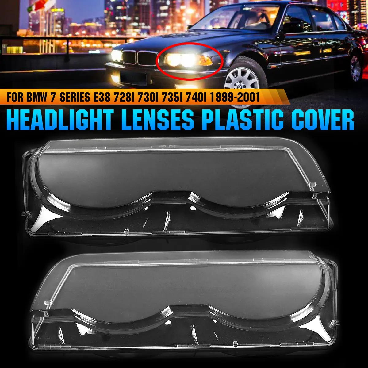 

Car Headlight Glass Cover Clear 4 Door Automobile Left Right Headlamp Head Light for BMW E38 728i 730i 735i 740i 1999 2000 2001