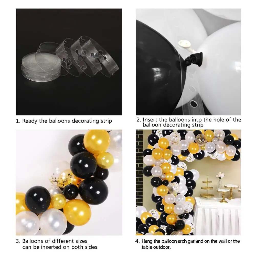 150 шт. черный золотой Воздушный Шар Комплект гирлянды и белый воздушный шар