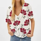 Женская футболка с цветочным принтом, летняя свободная футболка с коротким рукавом и V-образным вырезом, 2021