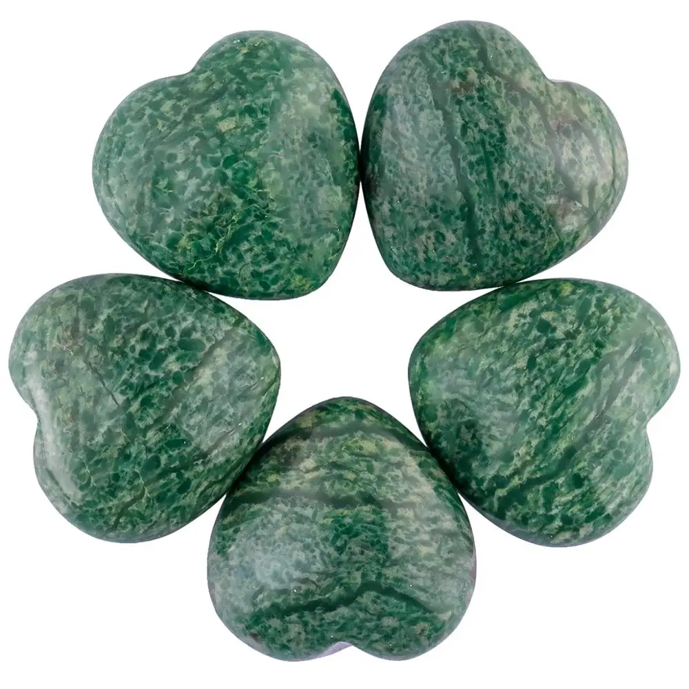 

TUMBEELLUWA Natural African Green Jade Heart Carved Healing Crystal Puff Palm Stone,Worry Stone Chakra Reiki 0.9''