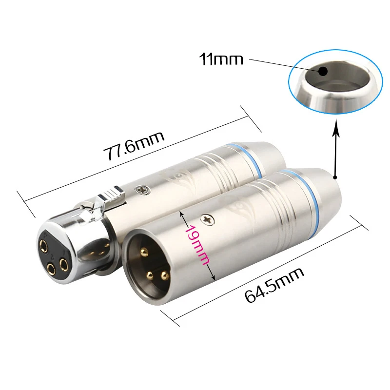 3 Pin XLR Мужской Женский Разъем DS Нержавеющая сталь Позолоченный Сделано в Китае