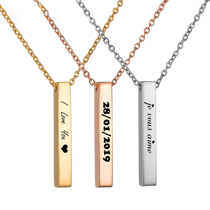 

Custom Stainless Steel Engraved Rectangular Necklace Personalized Name Date Bar Lucky Number Pendant For Women Men Jewelry Gift