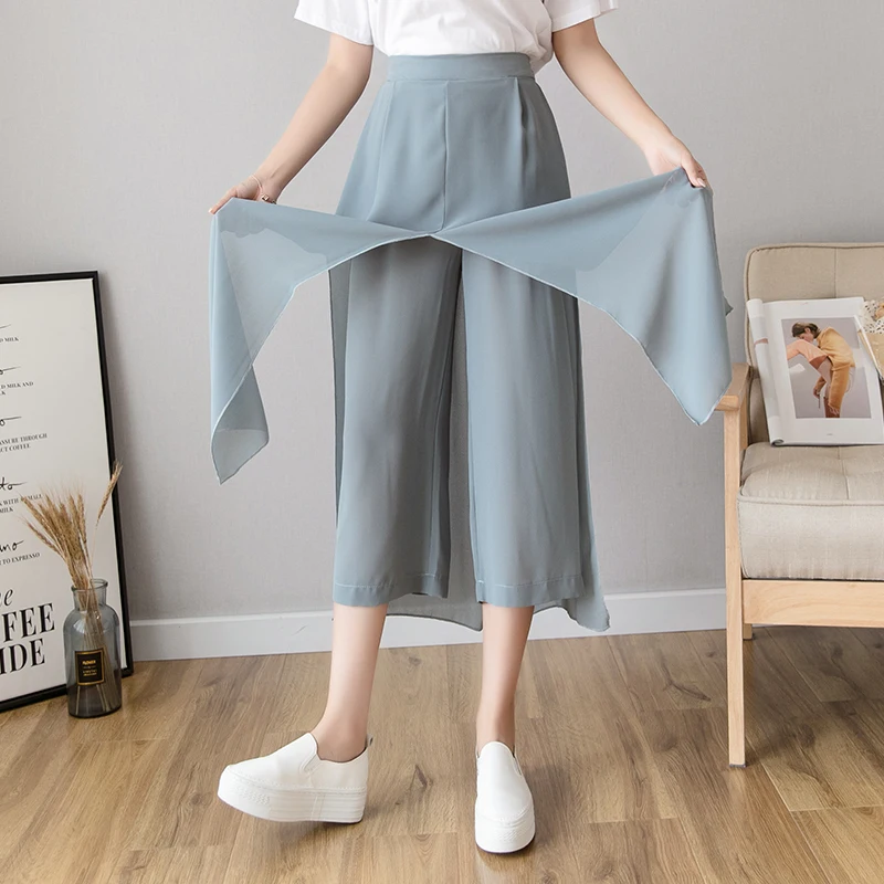 

2021Fashion Summer Hakama High Waist Loose Wide-leg Chiffon Nine-point Hakama Casual Ladies Bohemian Casual Skirt Pants