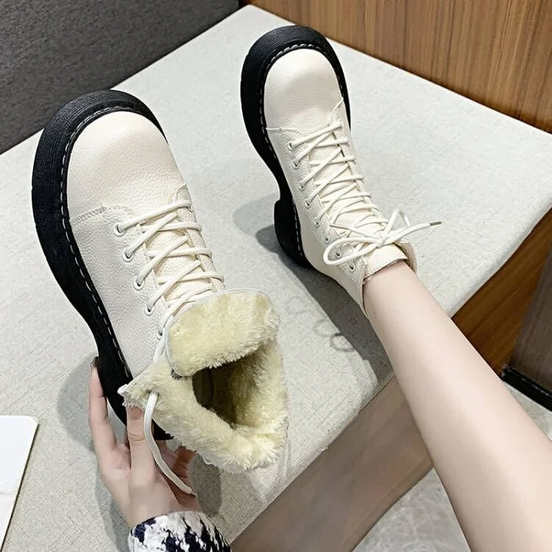 

Autumn Women's Solid Color Round Toe Thick Heel Thick Sole Platform Boots Design Punk Motorcycle Boots Comfortable Casual Boots