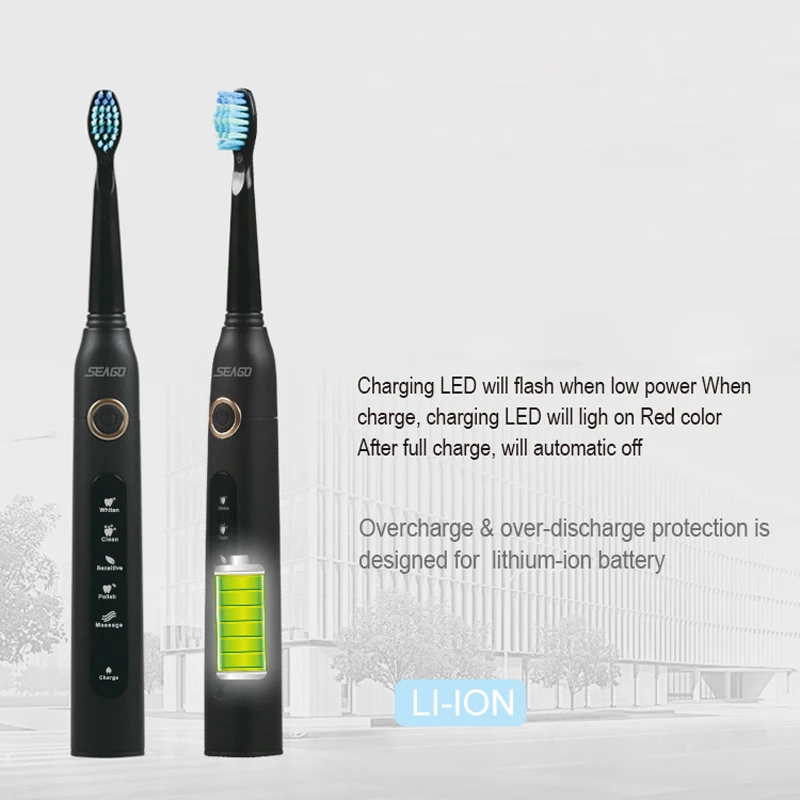 Звуковая электрическая зубная щетка 3 сменные насадки для взрослых USB