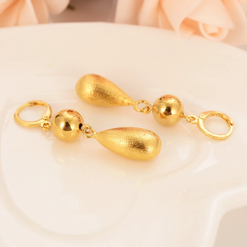 

lovely ball Earrings 24K Gold drop Earings For Women Girls african Jewelry Wedding Party Cool Fashion beads earrings kid gift