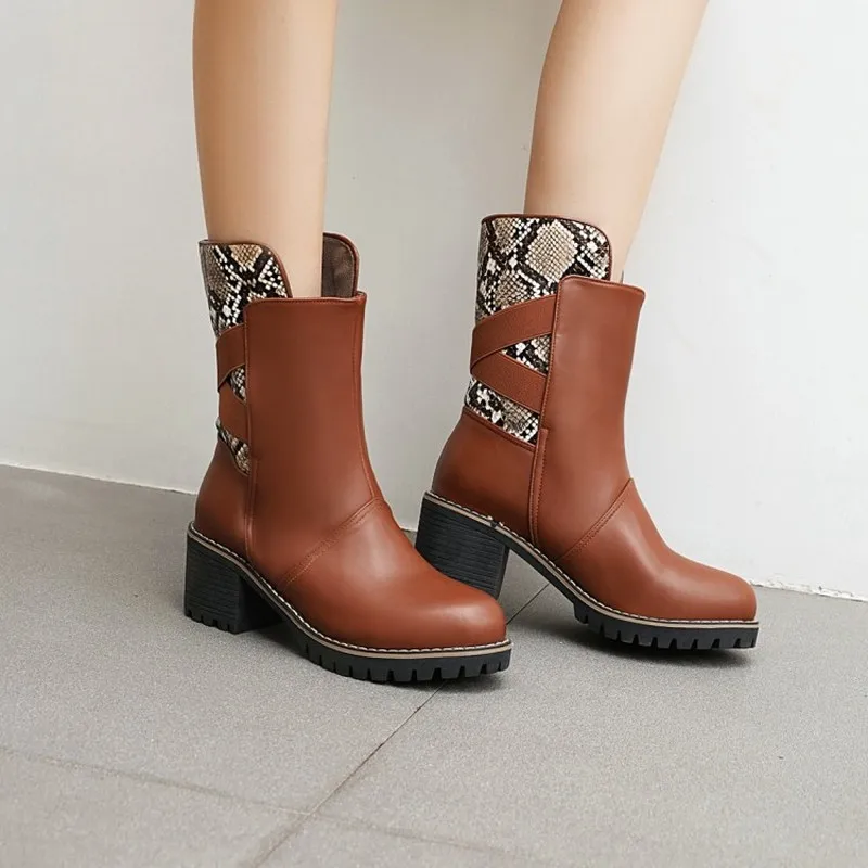 

Женские ботильоны со змеиным принтом, красные ботинки на высоком каблуке, на платформе, разные цвета, 2020