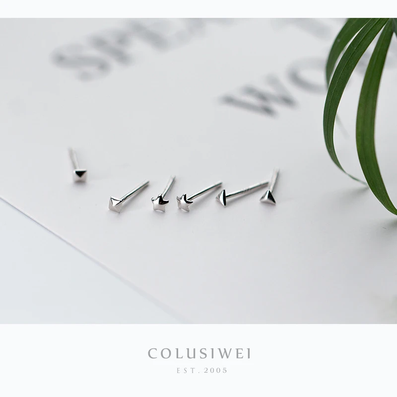 Colusiwei Настоящее серебро 925 проба звезда квадратные треугольные серьги гвоздики