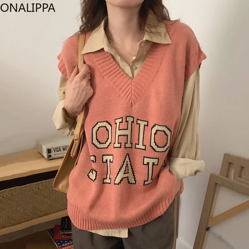 

Женская осенне-зимняя рубашка Onalippa 2021, Милая женская рубашка-поло с воротником, Базовая рубашка цвета хаки, жаккардовый вязаный свитер с над...