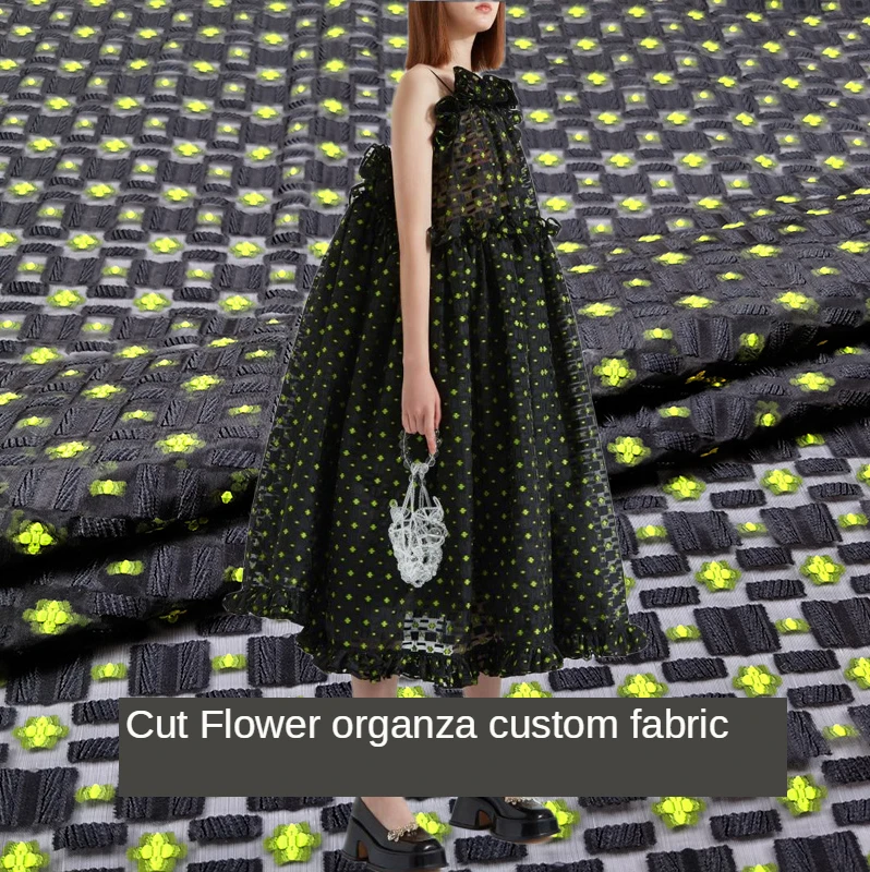 

140 * 50cm European and American Fashion Show Jacquard Organza Fabric Full Body Dress Wedding Dress Thin Cut Flower Fabric