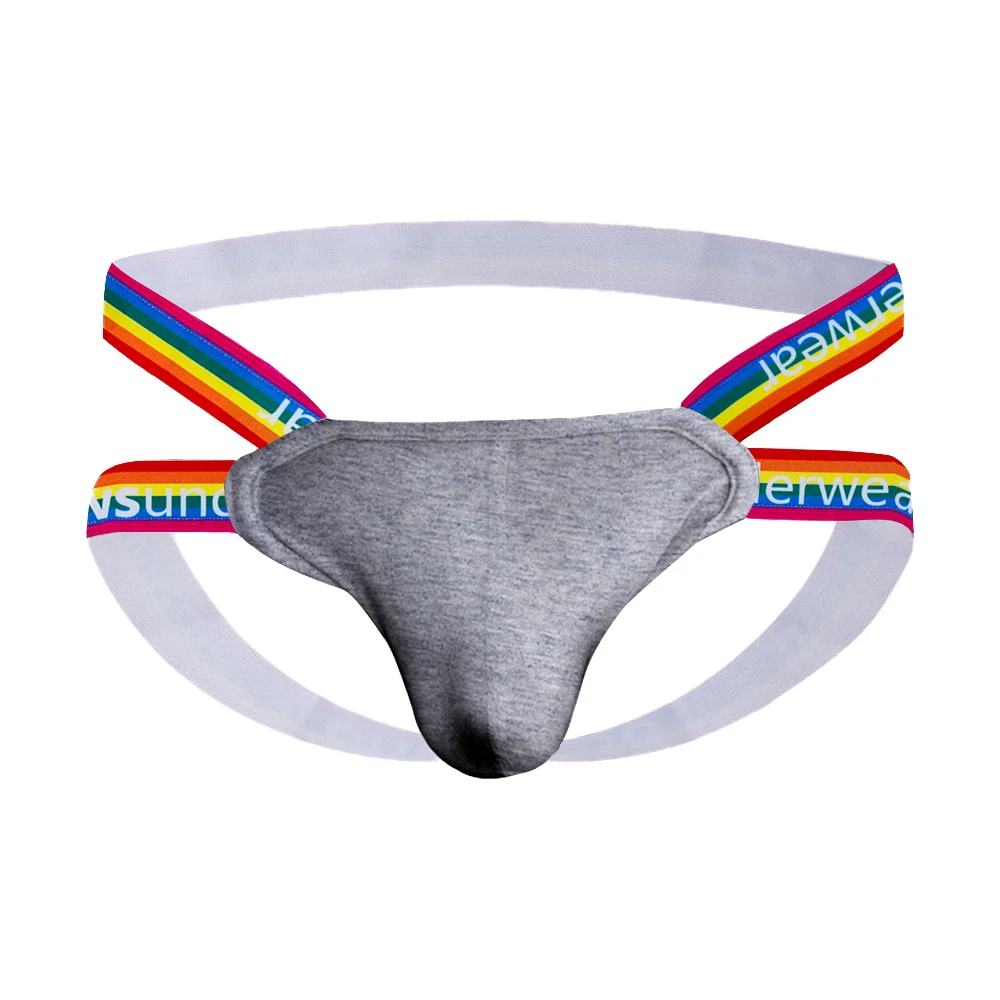 

OR Thong For Men Cotton Sexy Rainbow Belt Underwear Jockstrap Men Breathable Lingerie Slip Hombre U Convex in 4Colors
