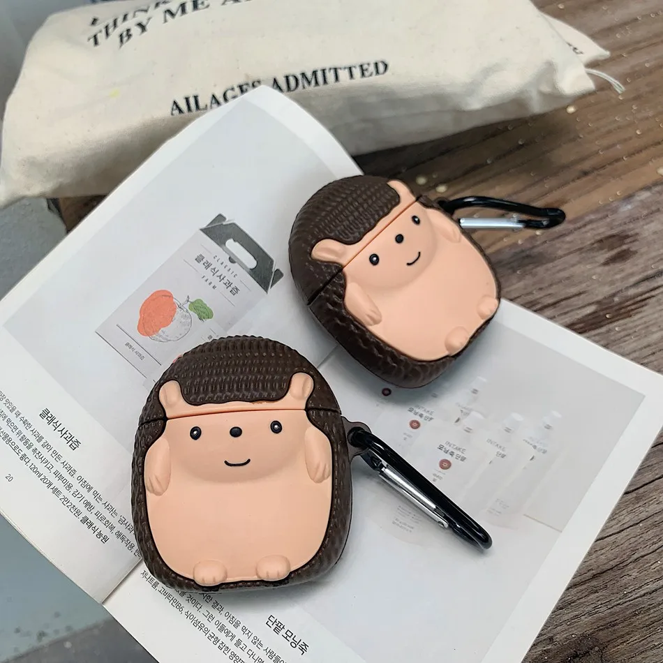 3D милый Ежик мультфильм чехол для AirPods 2 силиконовый динозавр Bluetooth беспроводные