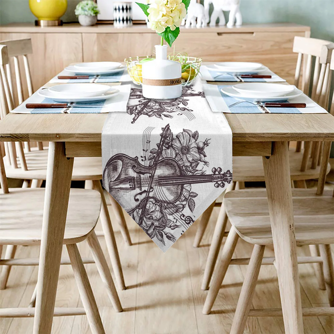 Скрипка розы цветы в ретро стиле музыкальная настольная дорожка Настольный Флаг