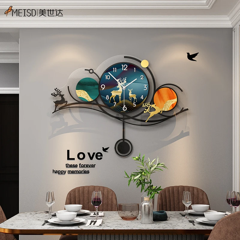 

MEISD Deer Design Watch Pendulum Decorative Wall Clock Creative Mirror Stickers Art Poster Room Horloge Quartz Free Shipping