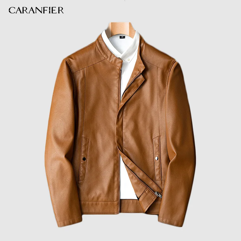 Мужские куртки CARANFIER осенне зимняя повседневная куртка из искусственной кожи на