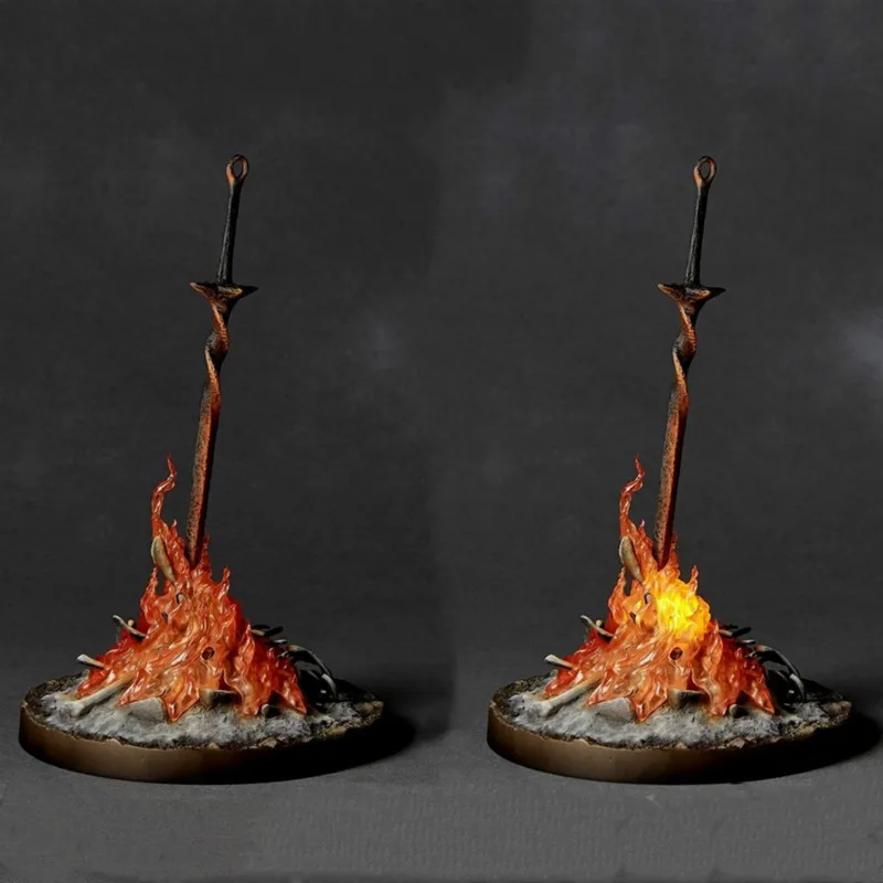 

23cm Dark LED illumination Light-up Light Souls Statue Collectible Action Figure Glow Sword Bonfire Glowing Fire Anime Figures
