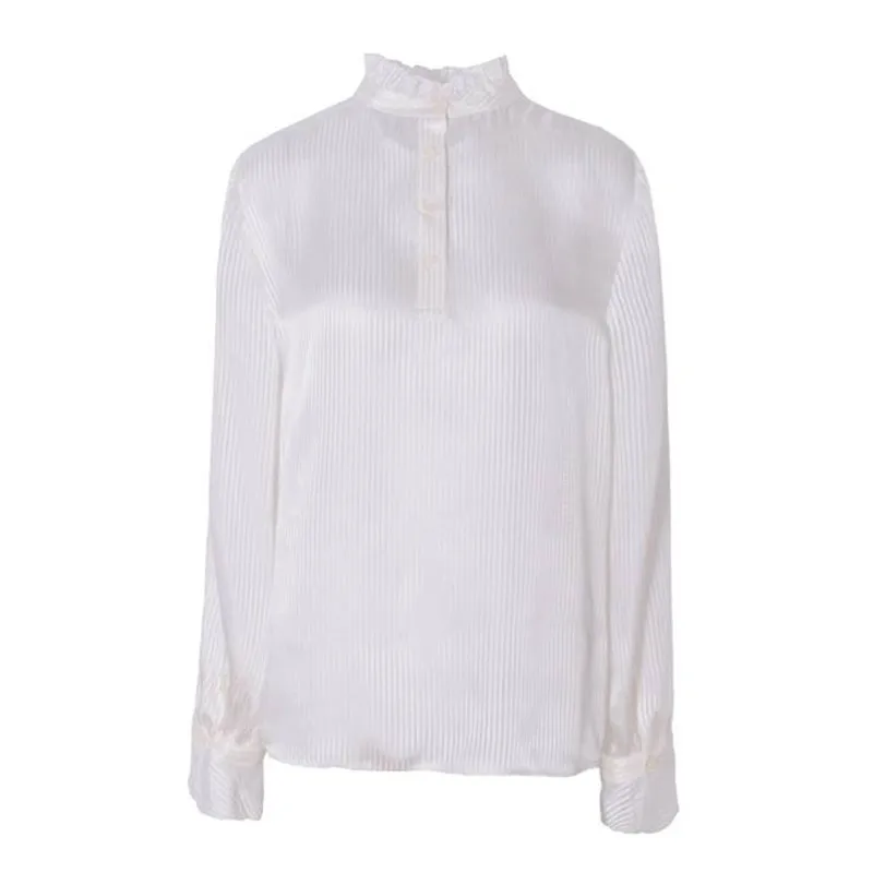 Женская Полосатая футболка из натурального шелка белая кружевная с длинным