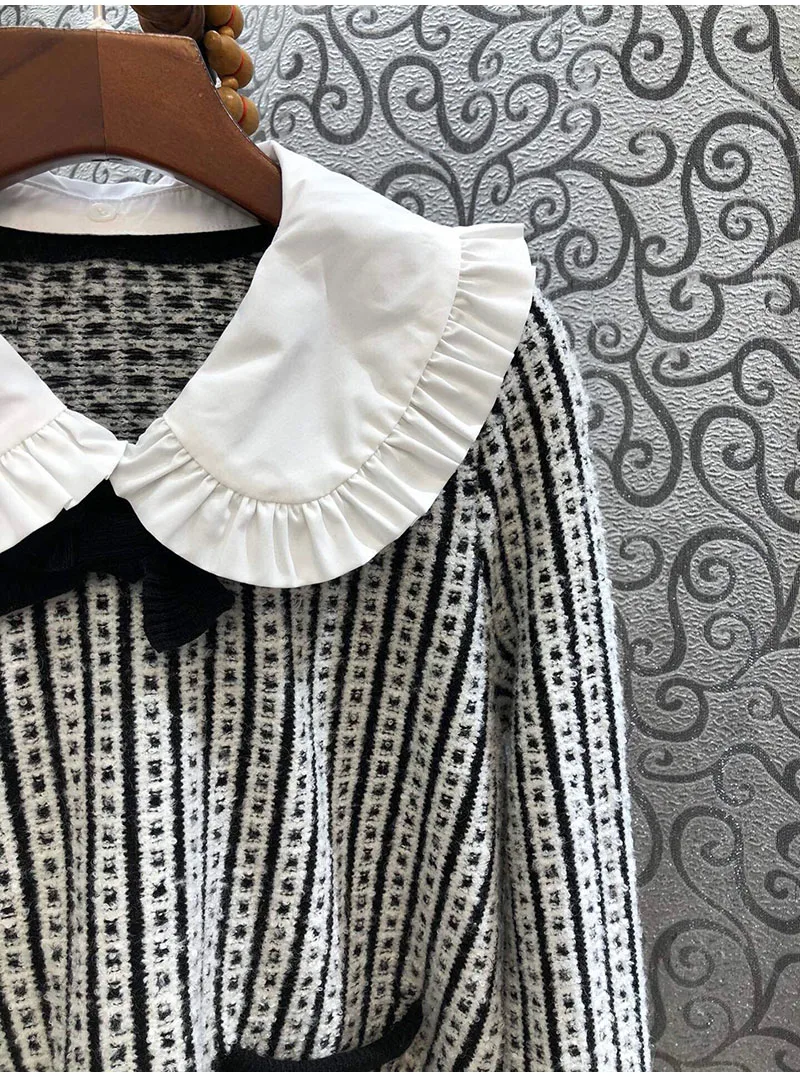 

New 2020 Autumn Winter Sweaters Casual Ladies Peter Pan Collar Striped Patterns Knitting Long Sleeve Knitted Pullovers Woman