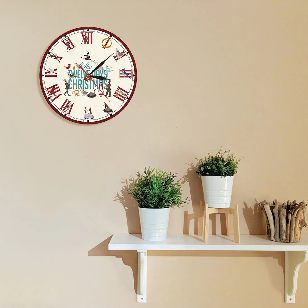 Настенные часы с римскими цифрами 12 дней на Рождество без тикания напечатанным