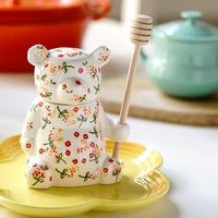300ml ceramic cute bear honey jar with lid storage jar for kitchen honey spoon home decor accessory kitchen tools creative gifts