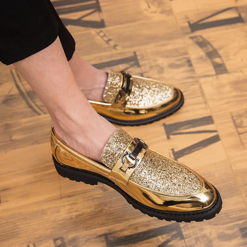leather Shoes Men's Moccasins Loafers Breathable slip on fashion black Gold Silver Casual party shoes men Tenis Masculino | Обувь