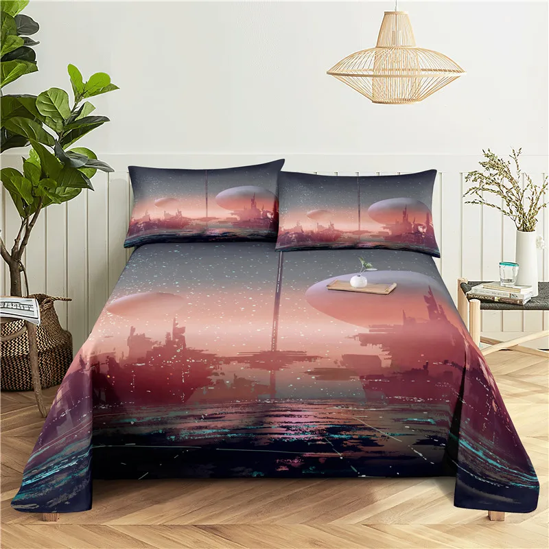 

Cute Cartoon 0.9/1.2/1.5/1.8/2.0m Digital Printing Polyester Bed Flat Sheet With Pillowcase Print Bedding Set