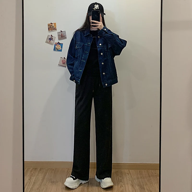 

Gray Wide-Leg Pants Women's Loose Straight Summer Thin 2021 New Spring and Autumn High Waist Slimming All-Matching Casual Sports