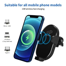 Lecolli Wireless Charging Car Holder Magnetic Induction 360° Rotating Mobile Phone Bracket LED Lighting Type-c Micro 3 Plugs