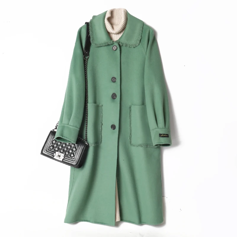 Женское кашемировое пальто двухстороннее из 100% шерсти в Корейском стиле с