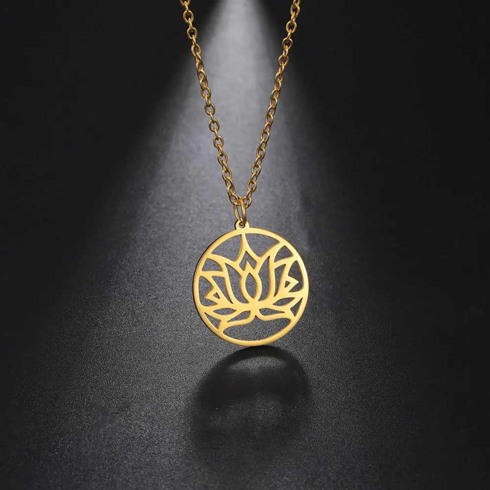 Нержавеющая сталь Skyrim подвеска ввиде цветка лотоса ожерелье золотого цвета