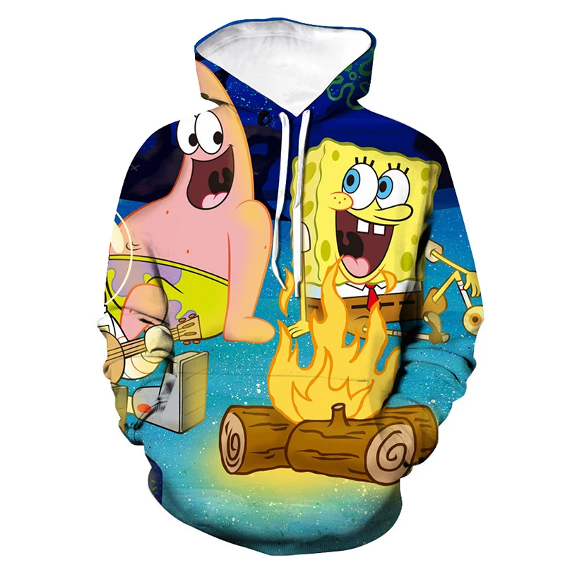 

Spring and autumn fashion new 3D printing sweatshirt yellow sponge animation element cartoon pattern large size small size