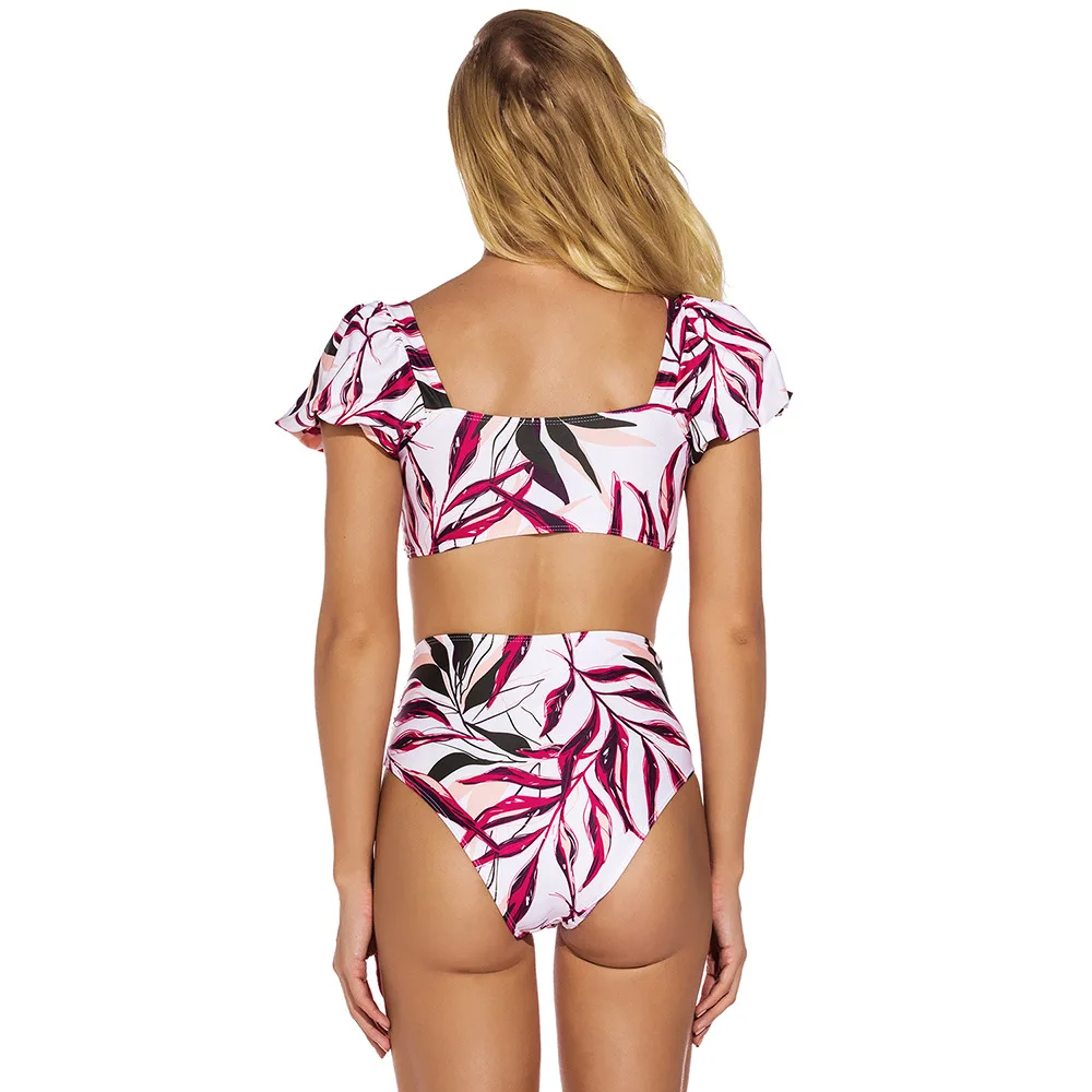 Бикини пуш-ап Бандо 2021 купальник с принтом высокой талией женский купальный