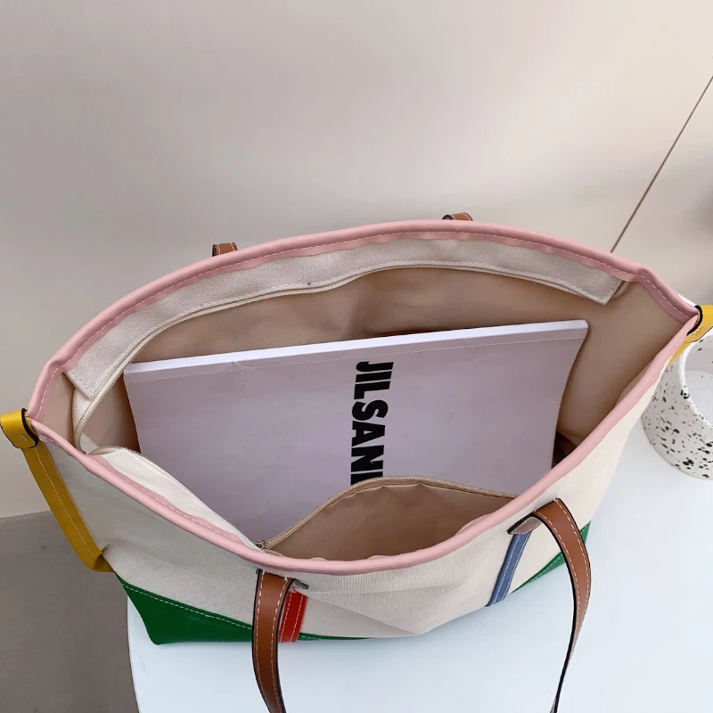 

Fashion Panelled Canvas Casual Tote Bags for Women Large Shoulder Bag Shopping Designer Handbags Eco-friendly Sac A Main Bolsas
