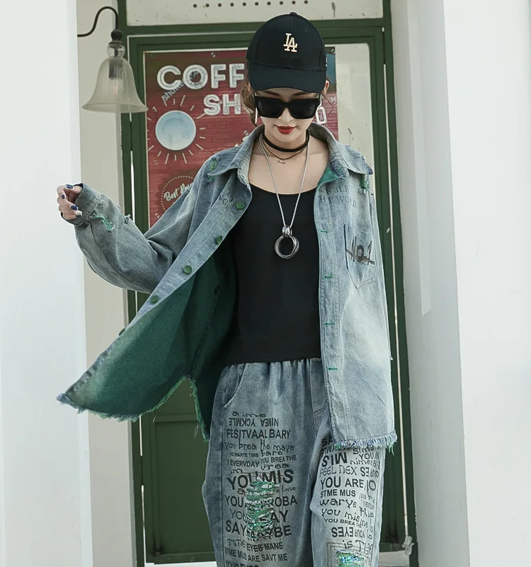 Свободная Корейская универсальная синяя трендовая женская рубашка Cardian с