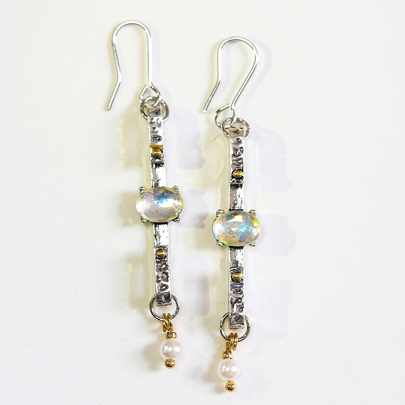 Женские длинные серьги-капельки с опалом и жемчугом винтажные ручной работы Z4D400 |