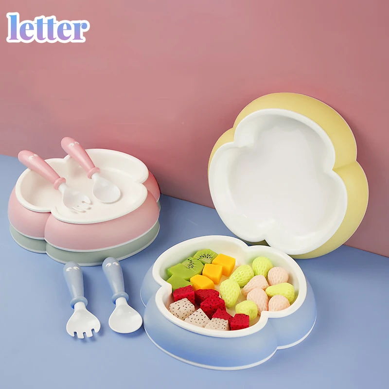 

Baby bowl + spoon + fork feeding tableware does not contain BPA children's eating tableware set anti-scalding training plate