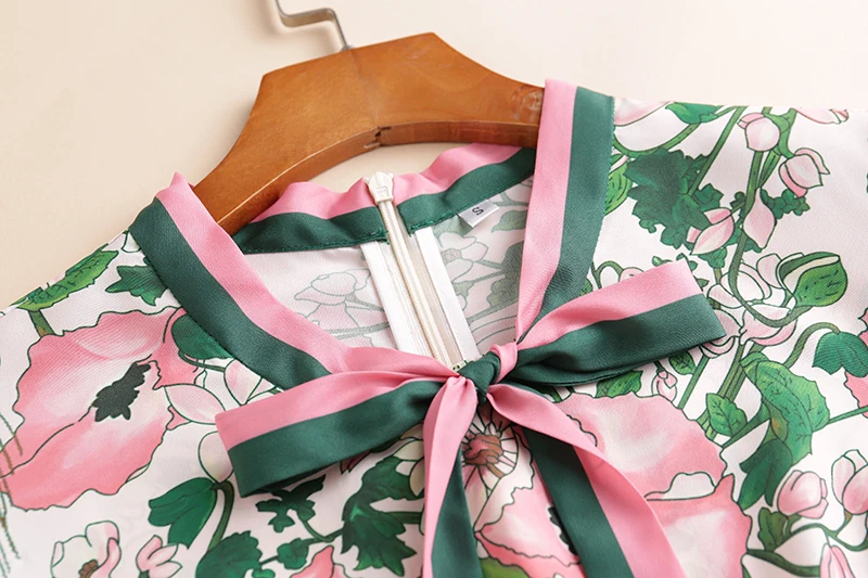 Женское короткое платье с поясом на воротнике винтажное цветочным принтом лето