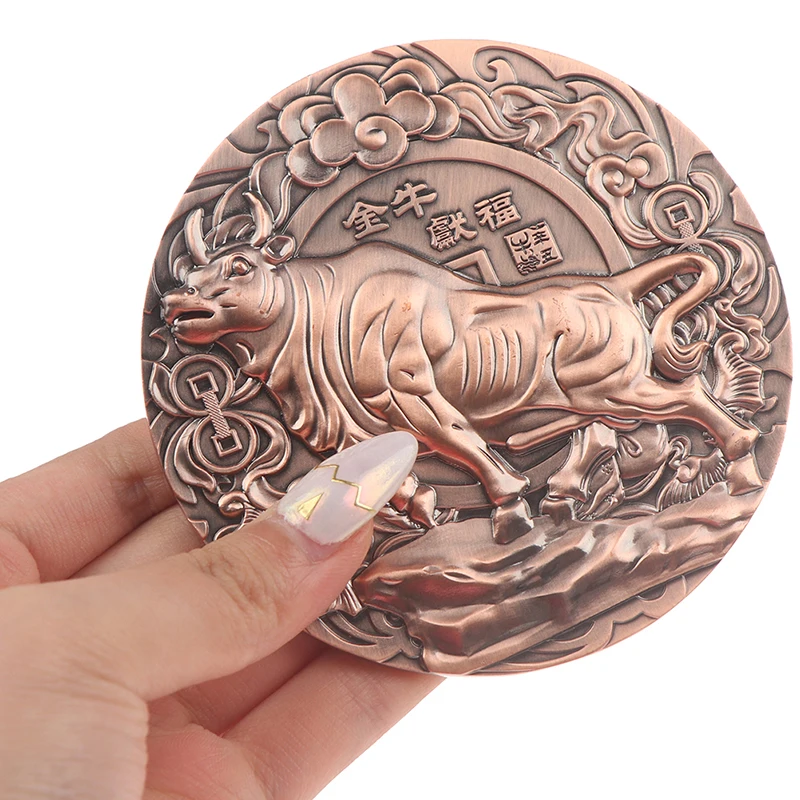 Большая медаль из меди 2021 года быка памятная монета рельефная со знаками