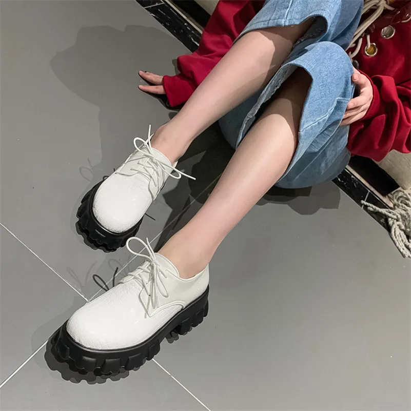 

Meotina High Heels Women Shoes Patent Leather Platform Thick High Heels Shoes Lace Up Round Toe Pumps Lady Red Large Size 33-46