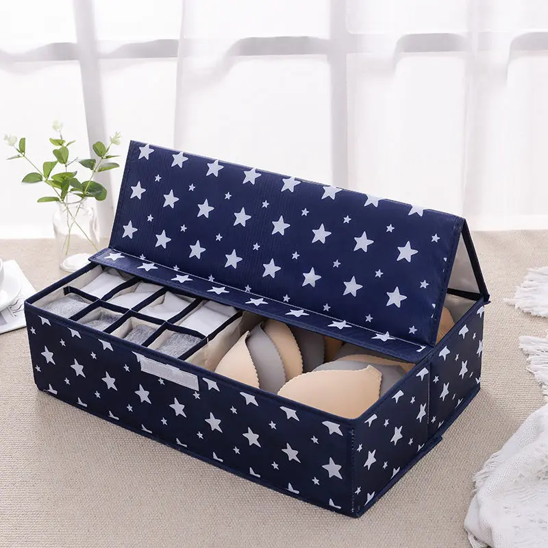 Navy Blue stars B Бытовой пыле ящики для хранения нижнего белья бюстгальтер носки для хранения контейнерный делитель ящик Органайзер для мелкой одежды с крышкой Шкаф 、 мешка - Цвет: Navy Blue stars B