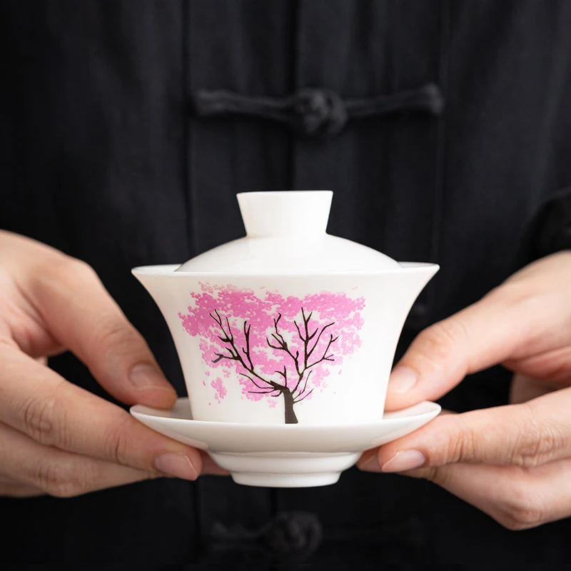 

Porcelain 9cm Cherry Tea Cup Ceramic Teaset Chinese Kung Fu Teacup Discolor Minimalist Style Home Decor