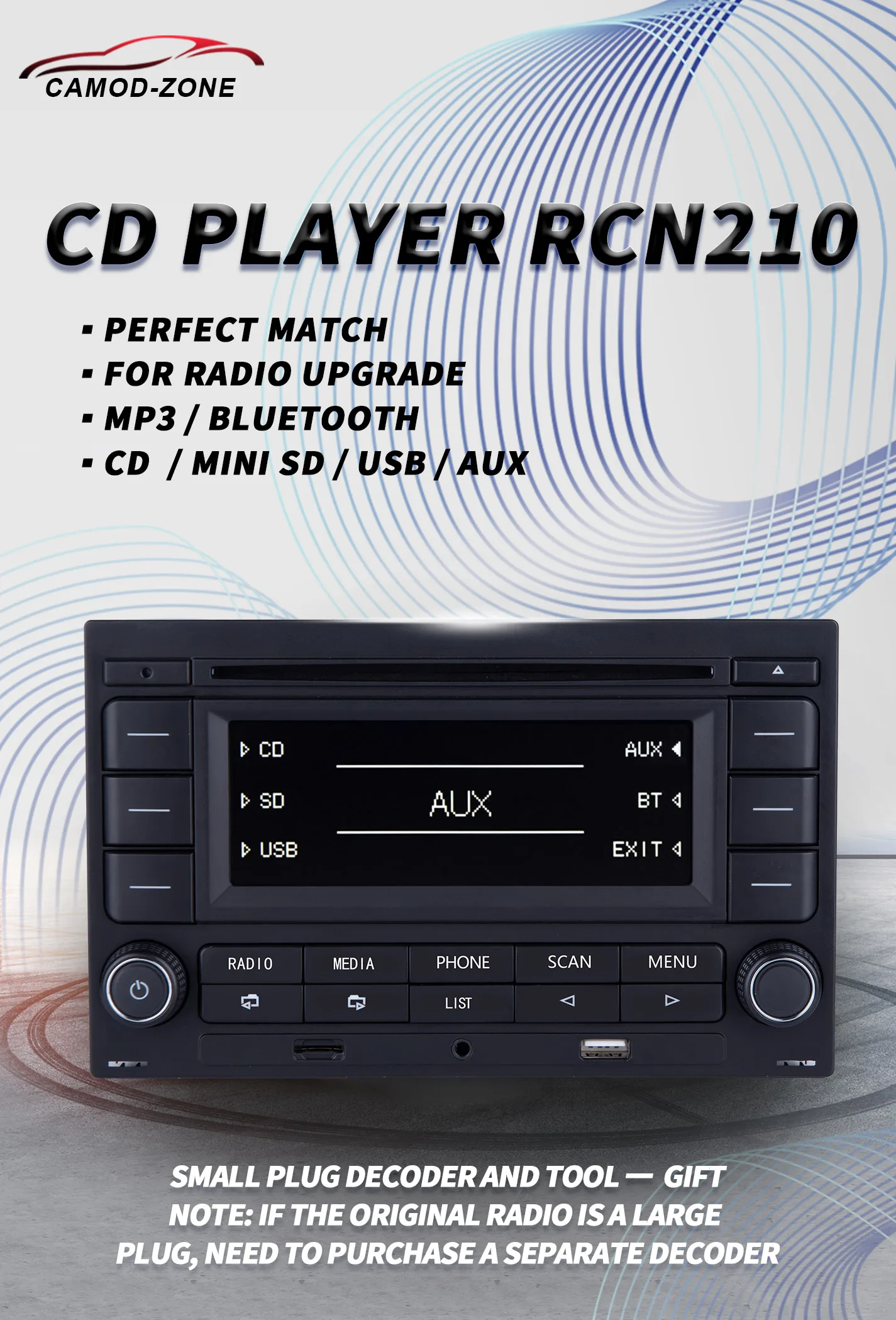 Автомагнитола Bluetooth RCN210 CD-плеер USB MP3 AUX 31G 035 185 для VW Polo 9N Golf Jetta MK4 Passat B5 RCN 210