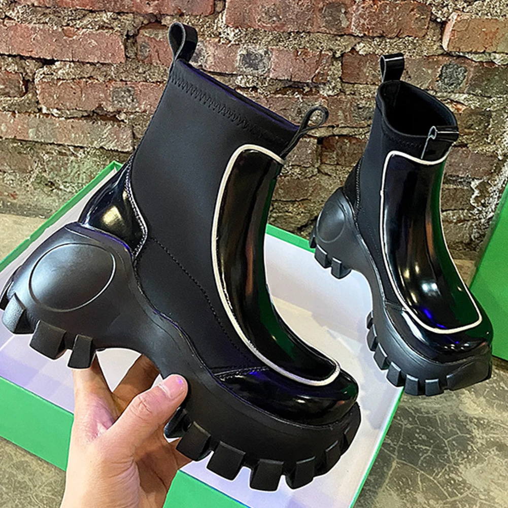 

KarinLuna Female Motorcycle Boots Comfy Rubber Sole Warm Plush Slip-On 2021 Winter Platform Cool Fashion Ankle Boots Shoes