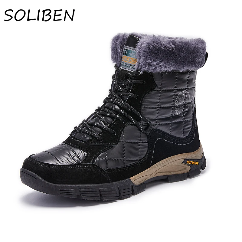 

Ботильоны SOLIBEN мужские зимние, теплые ботинки на шнуровке, мужская обувь, новинка 2021, модные зимние плюшевые ботинки из флока, мужская обувь