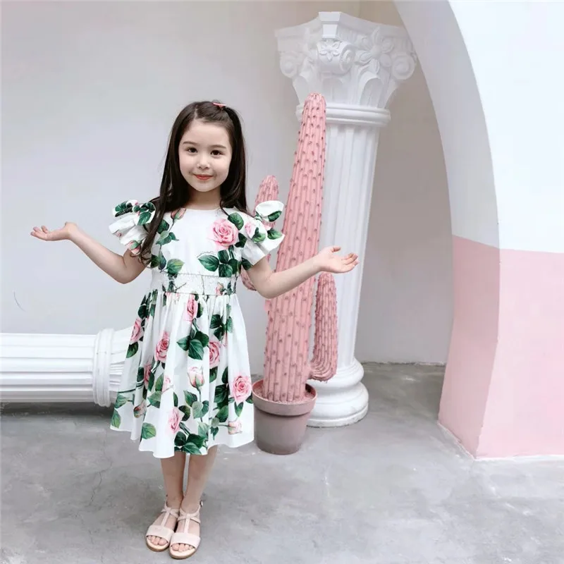 

baby girls Summer print casual dress Girls' bow dress