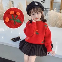 fashion cherry pullover knitting kids sweaters spring winter baby girls warm tops bottoming children clothes high quality