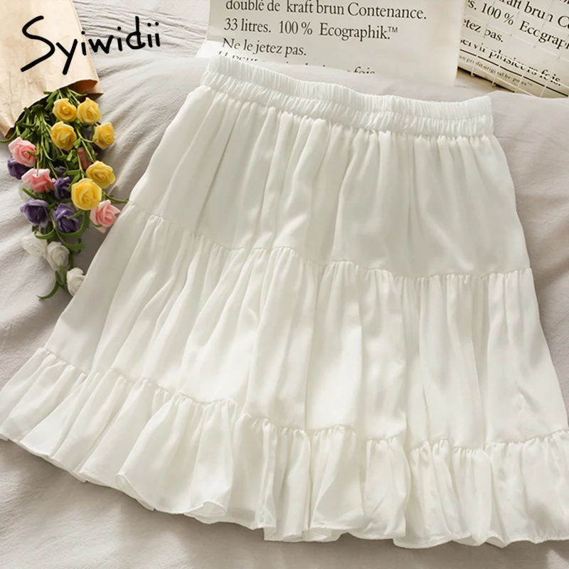 Syiwidii Skirt for Women High Waist Casual A-Line Solid White Black Pleated 2021 Spring Summer Korean Fashion New Mini Skirts | Женская