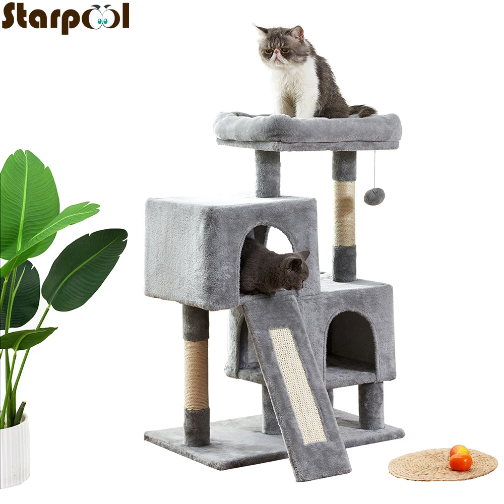 

Игрушечное дерево для кошек, Многоярусное кошачье дерево для скалолазания, гамак, мебель для кошачьего домика, царапины, стойки из массива д...