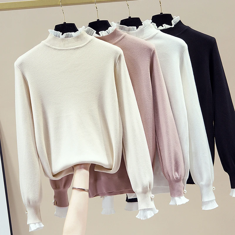 Утепленный шифоновый свитер в стиле ретро с длинными рукавами новинка зимняя