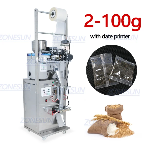 2-100g with printer ZONESUN автоматическая 2-50 г сухое и массивное оборудование для наполнения орехов автоматическая упаковочная машина для порошкового чая - Цвет: 2-100g with printer